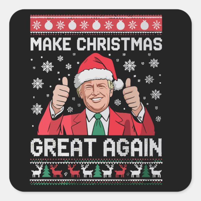 Make Christmas Great Again Xmas Funny Trump Pajama Square Sticker (Front)