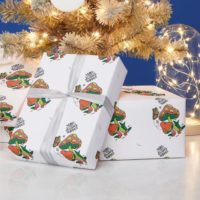 Make Dreams Happen | Colourful Mushrooms  Butterfl Wrapping Paper (Holidays)