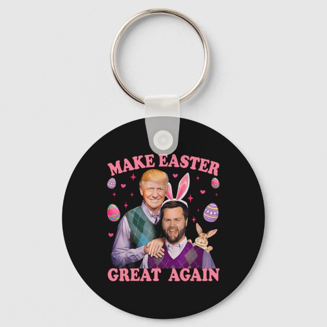 Make Easter Great Again Trump Vance Bunny Hunt  Key Ring (Front)