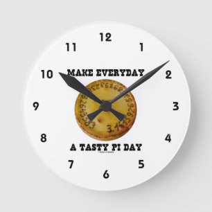Make Everyday A Tasty Pi Day (Pi On Baked Pie) Round Clock