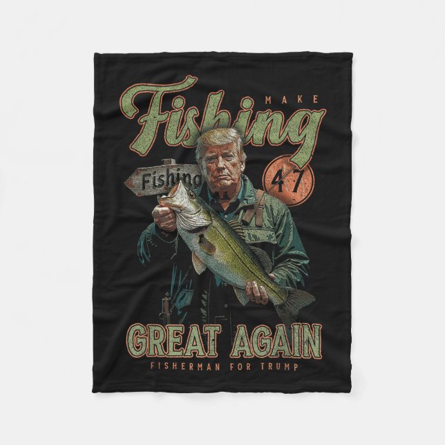 Make Fishing Great Again Funny B Fishing Donald Fleece Blanket (Front)