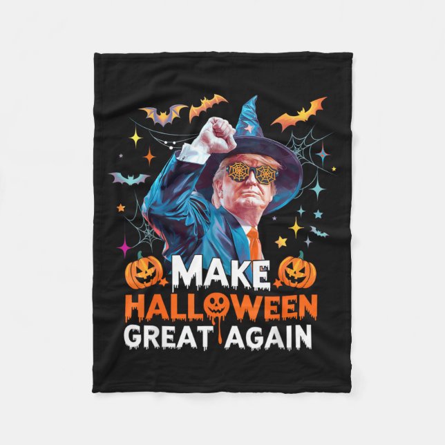 Make Halloween Great Again Funny Halloween 2024 Fleece Blanket (Front)
