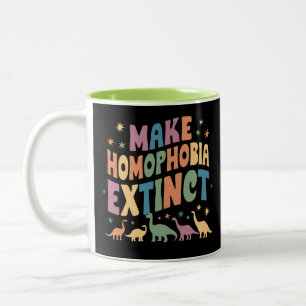 Make Homophobia Extinct Dinosaur Pride LGBTQ Two-Tone Coffee Mug