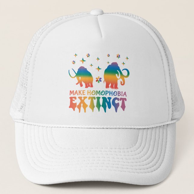 Make Homophobia Extinct – Rainbow Elephant LGBTQ Trucker Hat (Front)