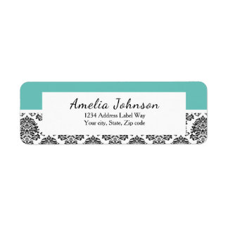 MAKE IN ANY COLOR Damask return address label teal