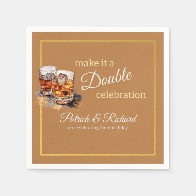 Make it a Double Celebration Brown Whiskey Glass Napkin (Front)