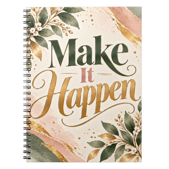 Make It Happen Botanical Gold Notebook (Front)