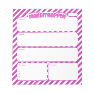 Make It Happen Pink Striped Daily Planner Notepad