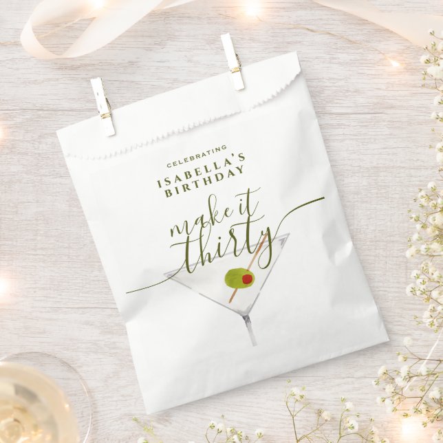 Make It Thirty Dirty Martini 30th Birthday White Favour Bags (Clipped)