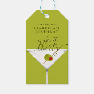 Make It Thirty Green Martini 30th Birthday Party Gift Tags