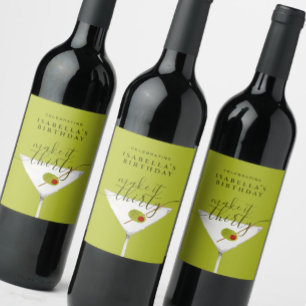 Make It Thirty Martini Cocktail Birthday Green Wine Label