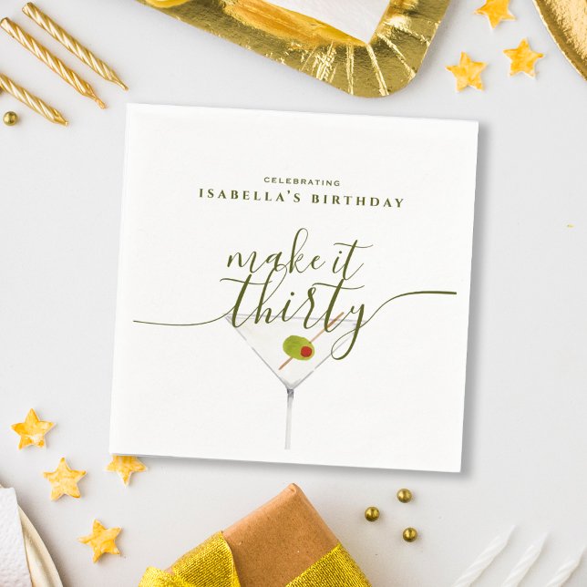 Make It Thirty Olive Martini 30th Birthday Party Napkin (Creator Uploaded)