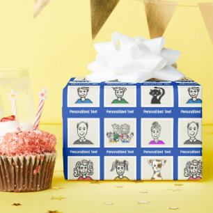 Make It Your Own Custom 9 Family Photos Blue Wrapping Paper