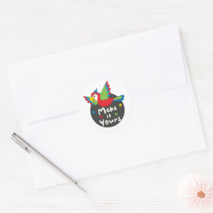 Make it yours Kawaii funny colourful parrot flying Classic Round Sticker