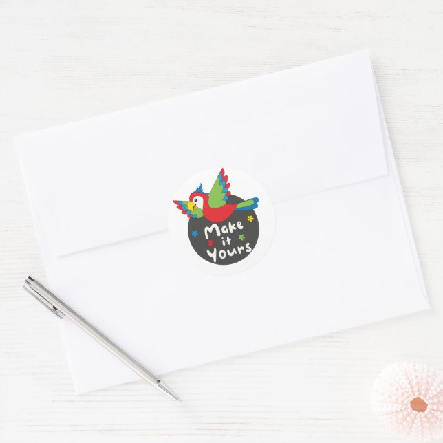 Make it yours Kawaii funny colourful parrot flying Classic Round Sticker (Envelope)