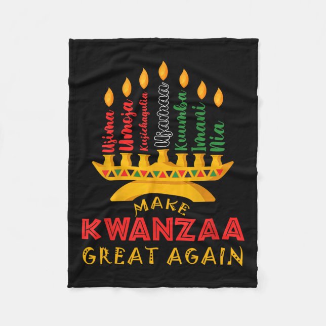 Make Kwanzaa Great Again Trump Funny Seven Candles Fleece Blanket (Front)