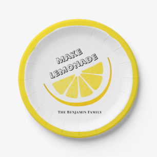 Make Lemonade Yellow Lemons Pattern Personalise Paper Plate