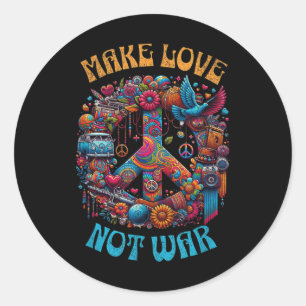 Make Love Not War - 60s 70s Hippie Retro Peace Sig Classic Round Sticker
