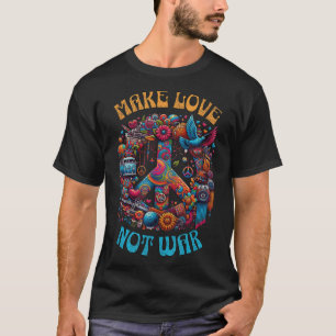 Make Love Not War - 60s 70s Hippie Retro Peace Sig T-Shirt