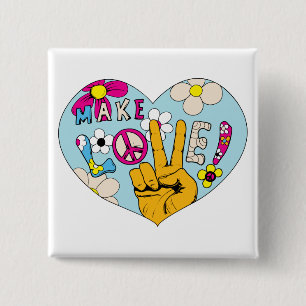 Make Love Not War ~ 60s Hippie Peace Sign 15 Cm Square Badge