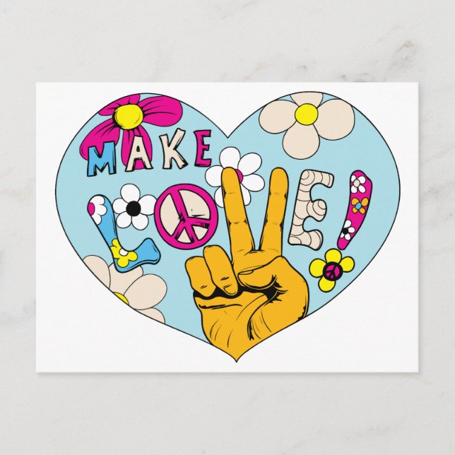 Make Love Not War ~ 60s Hippie Peace Sign Postcard (Front)