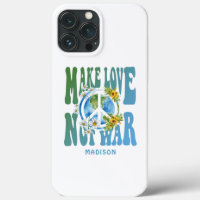 Make Love Not War Floral World Peace Sign Add Name