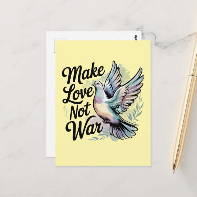 Make Love Not War Peace Dove Postcard (Front/Back In Situ)
