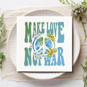 Make Love Not War Retro Hippie Floral Peace Sign Napkin