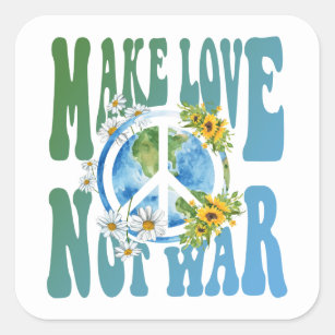 Make Love Not War Retro Hippie Floral Peace Sign Square Sticker