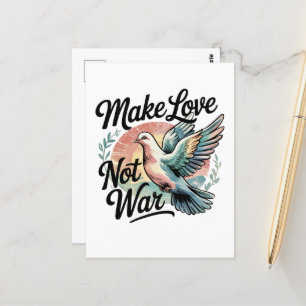Make Love Not War Watercolor Dove Postcard