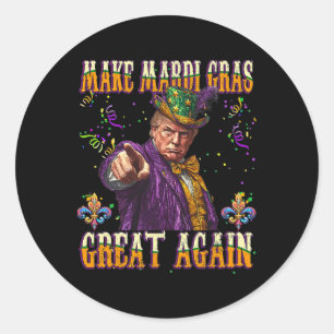 Make Mardi Gras Great Again Funny Trump Beads Mask Classic Round Sticker
