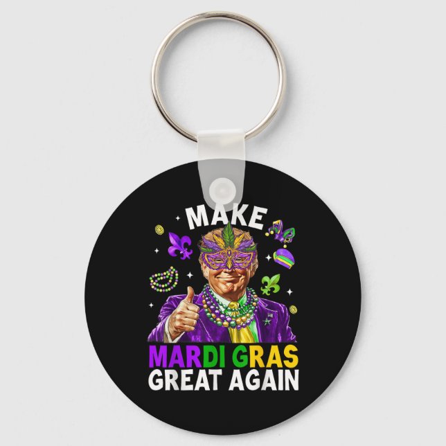 Make Mardi Gras Great Again Trump Beads Mask Feath Key Ring (Front)