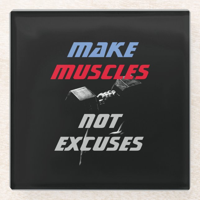 Make Muscles Bodybuilding Fitness Motivational Glass Coaster (Front)