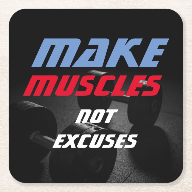 Make Muscles Bodybuilding Fitness Motivational Square Paper Coaster (Front)