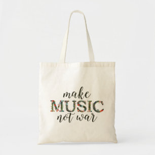 Make music not war floral tote bag