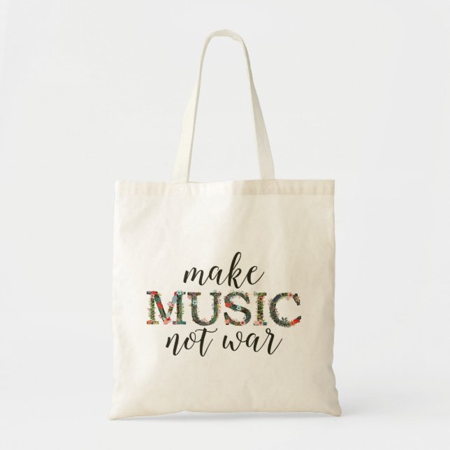 Make music not war floral tote bag (Front)