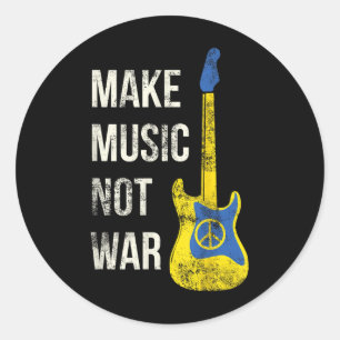Make Music Not War Vintage Guitar Lovers &amp; Pea Classic Round Sticker