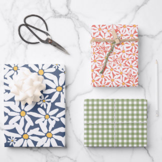 Make My Daisy - Navy, Coral, Green Wrapping Paper Sheet