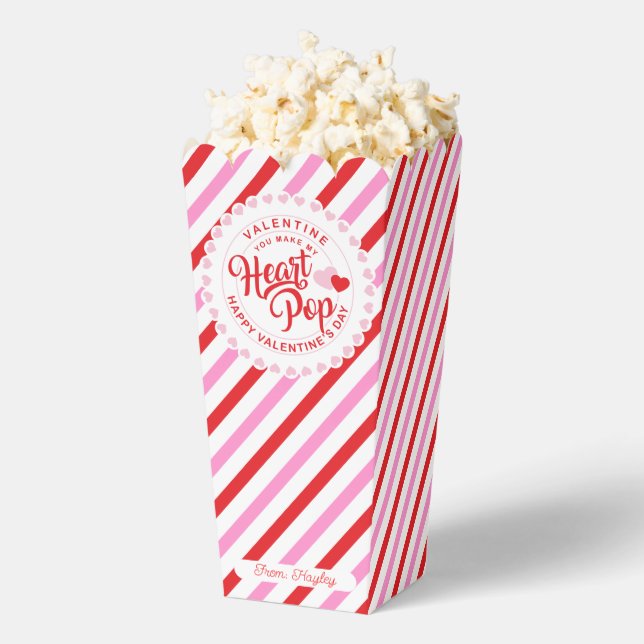 Make My Heart Pop Valentine Pink and Red Stripe Favour Box (Popped)
