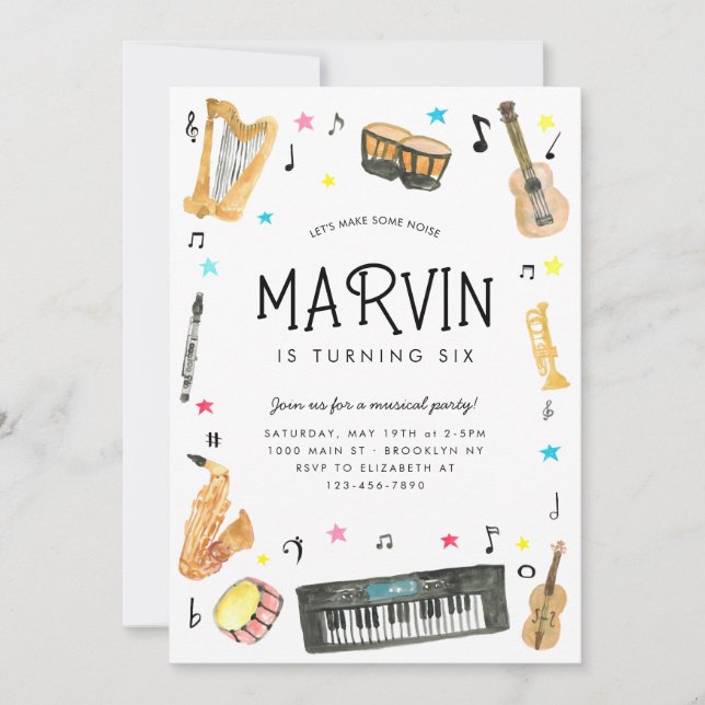 Make Noise Instrument Musical Notes Music Birthday Invitation (Front)