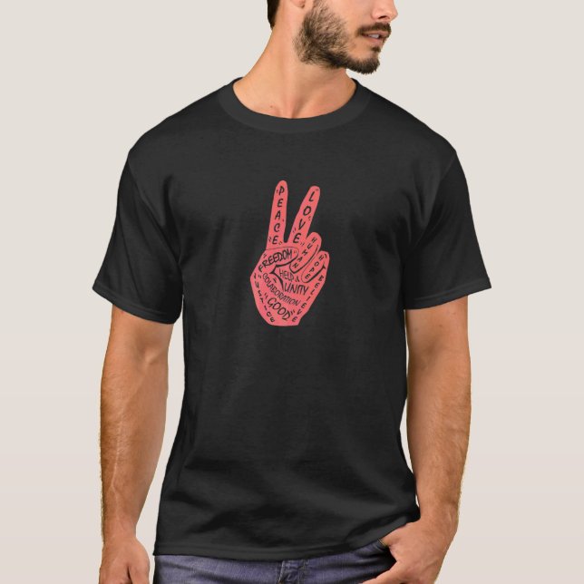 Make Peace Not War  Peace Hand Sign  14 T-Shirt (Front)