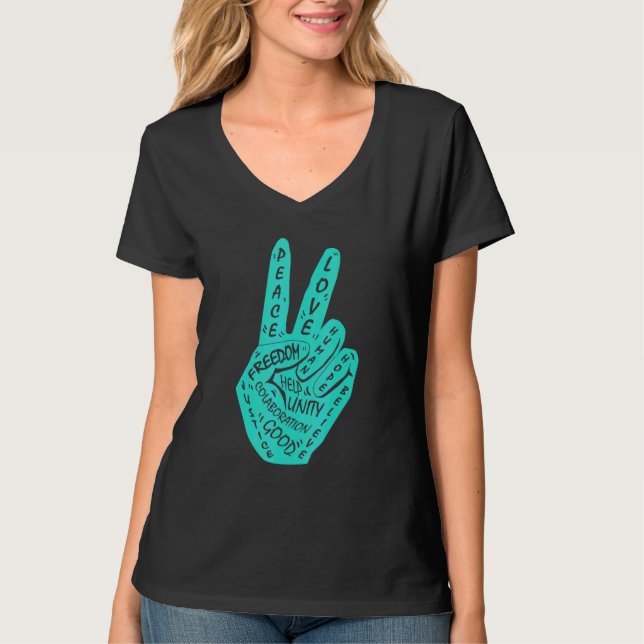 Make Peace Not War  Peace Hand Sign 15 T-Shirt (Front)