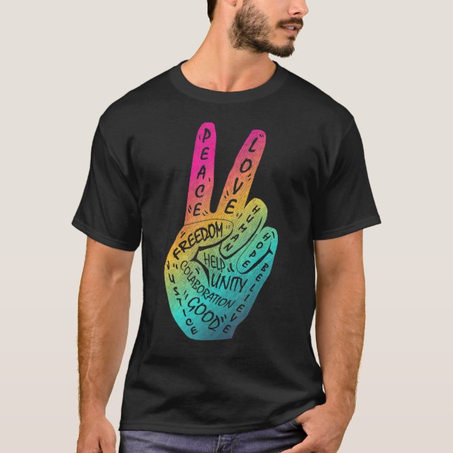 Make Peace Not War  Peace Hand Sign 16 T-Shirt (Front)
