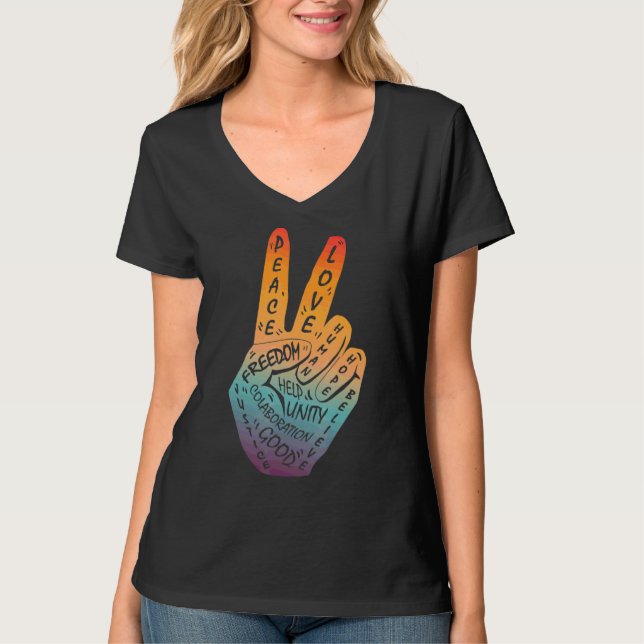 Make Peace Not War  Peace Hand Sign 2 T-Shirt (Front)