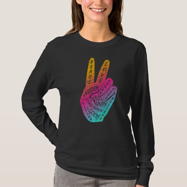 Make Peace Not War  Peace Hand Sign  7 T-Shirt (Front)