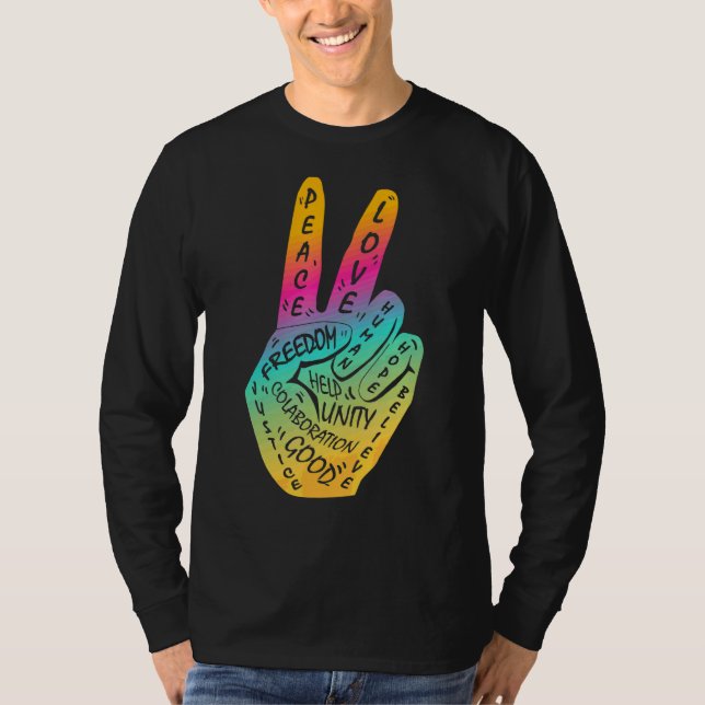 Make Peace Not War  Peace Hand Sign 9 T-Shirt (Front)