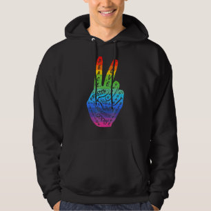 Make Peace Not War  Peace Hand Sign Rainbow Lgbtq Hoodie