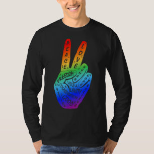 Make Peace Not War  Peace Hand Sign Rainbow Lgbtq  T-Shirt