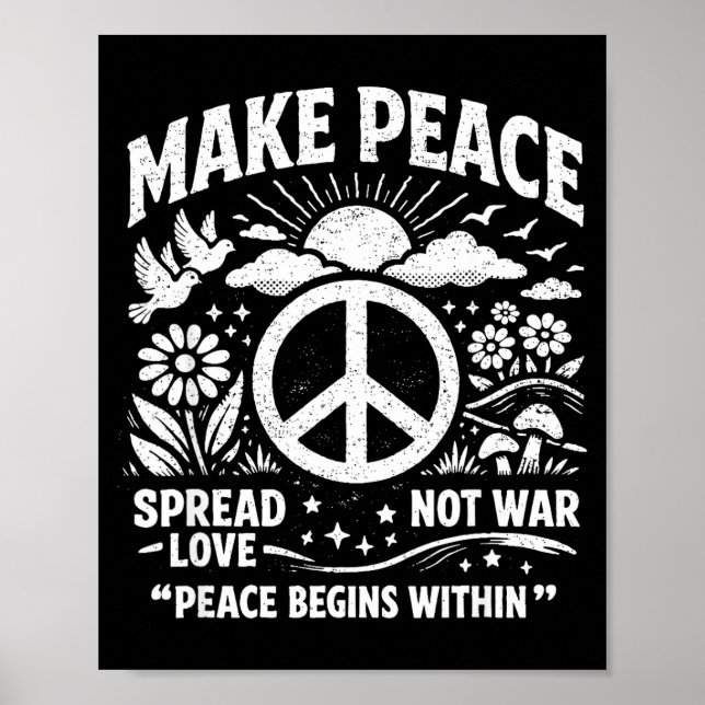 Make peace spread love not war retro peace sign (Front)
