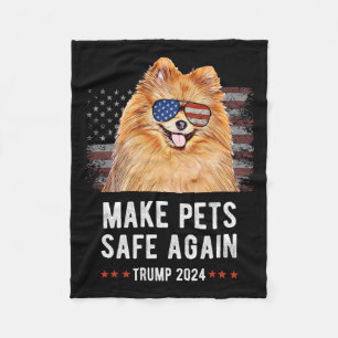 Make Pets Safe Again Pomeranian Dog Trump 2024  Fleece Blanket